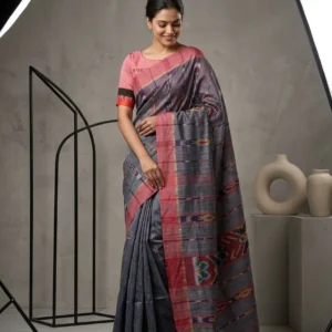 Grey Sambalpuri Ikat Printed Soft Cotton Saree