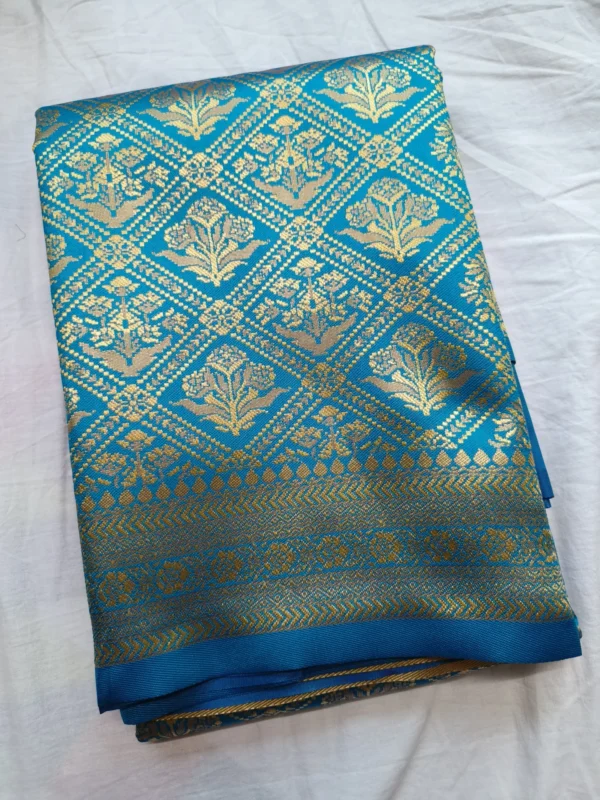 Sky Blue Semi Banarasi Silk Saree