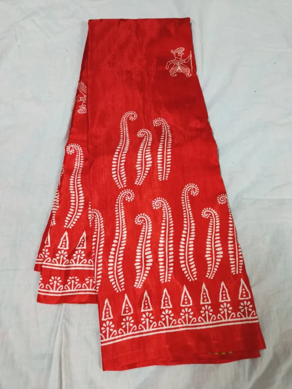Red Semi Silk Saree with Fern Printed Border