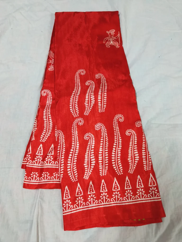 Red silk Saree Scalloped Sequin Border
