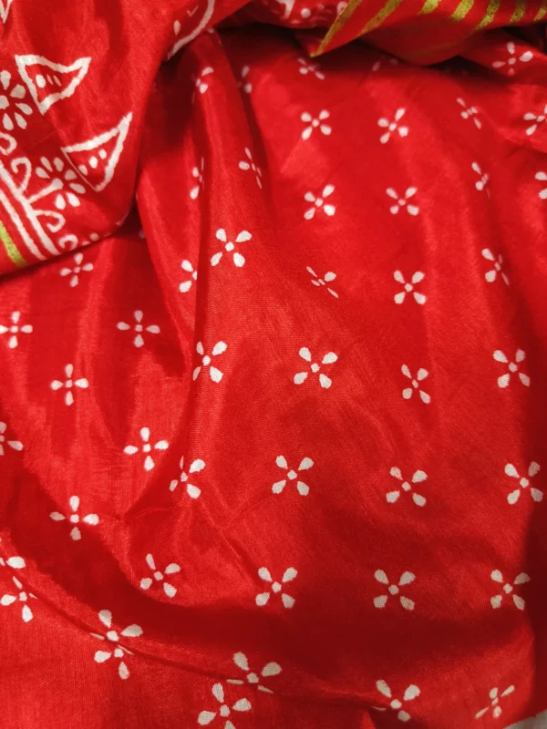 Red Semi Silk Saree with Fern Printed Border