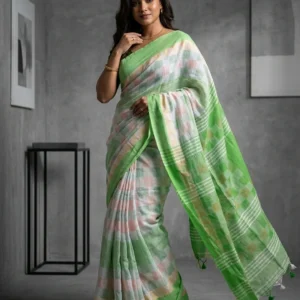Ikat Printed Green Bhumri Saree