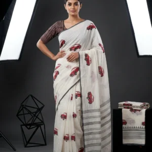 Laal Taski Printed Cotton Saree