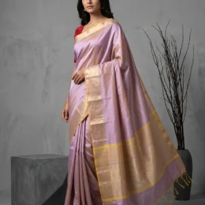 Lilac Plain Semi Silk Saree with Zari Border