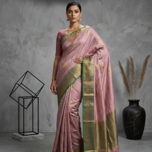 Lilac Semi Kanjeevaram Silk Saree with Contrast Border