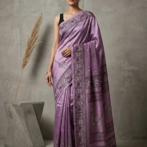 Lilac Terracotta Horse Printed Semi Silk Saree