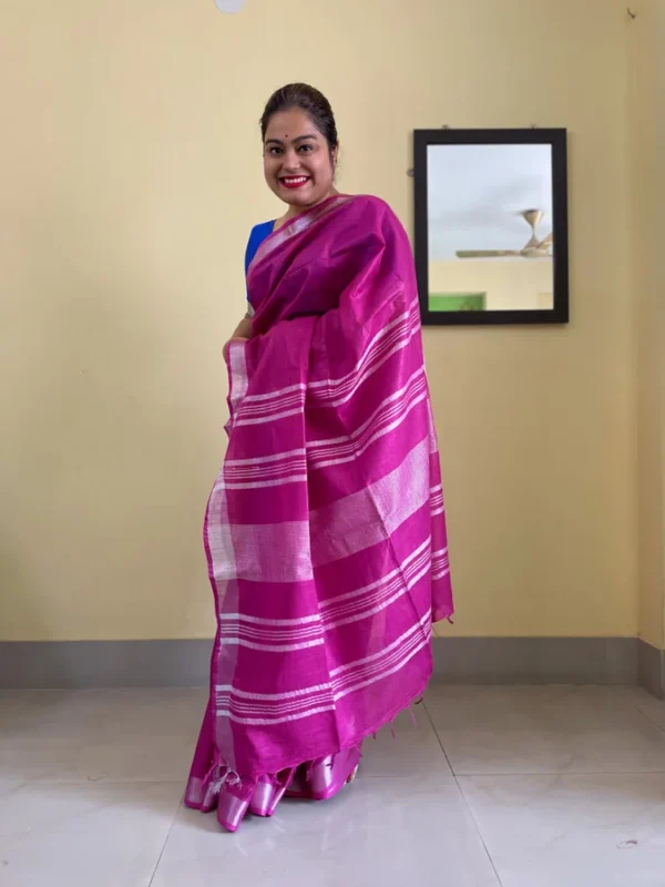 Magenta Blended Linen Saree (2)