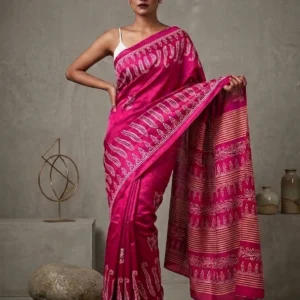 Magenta Semi Silk Saree with Fern Printed Border