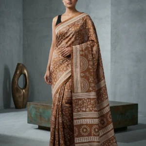 Mocha Mousse Printed Semi Silk Saree