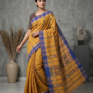 Mustard Sambalpuri Ikat Printed Soft Cotton Saree