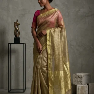 Olive Green Semi Ghicha Silk Saree