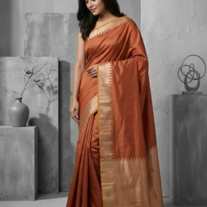 Orange Plain Semi Silk Saree with Zari Border
