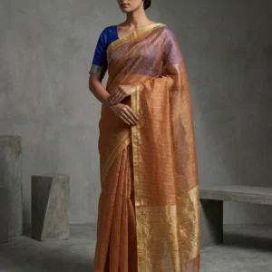 Orange Semi Ghicha Silk Saree