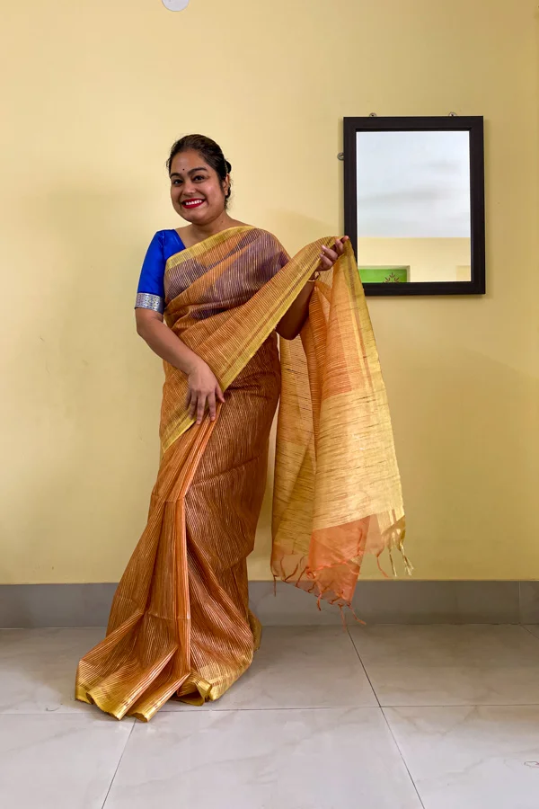 Orange Semi Ghicha Silk Saree (4) Orange Semi Ghicha Silk Saree (2)