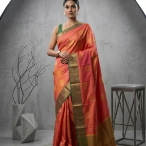 Orange Semi Kanjeevaram Silk Saree with Contrast Border