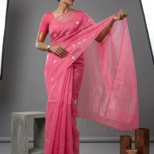 Pink Soft Silk Saree with Pink Muslin Drape