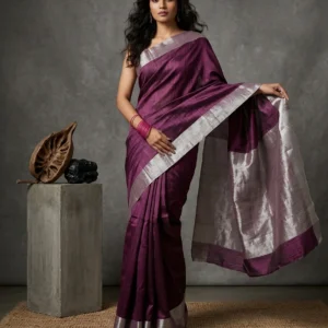Plain Plum Art Silk Saree with Silver Zari Border