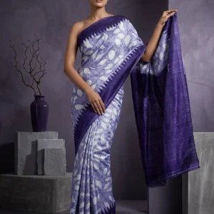 Purple Leafy Vine Printed Semi Silk Saree