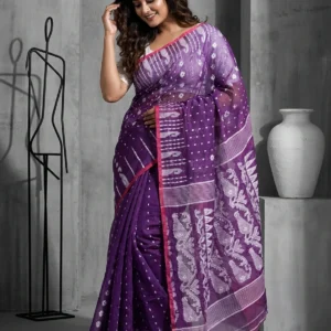 Purple Soft Jamdani Saree with Floral Motifs