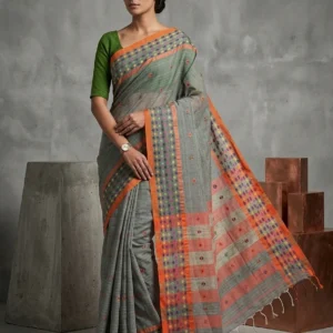 Taupe Soft Silk Saree with Ball Motif Borders