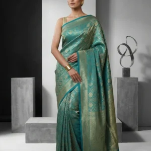 Turquoise Semi Banarasi Silk Saree