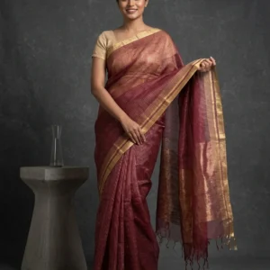Wine Semi Ghicha Silk Saree