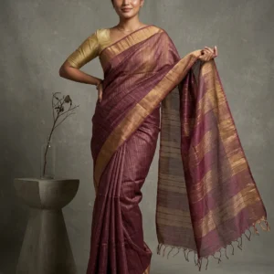 Wine Semi Tussar Silk Saree (2)