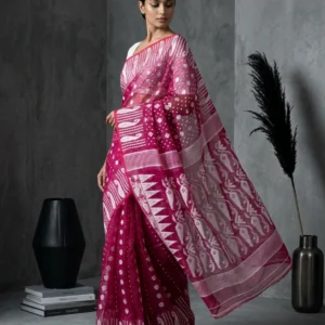 Wine Soft Jamdani Saree with Floral Motifs