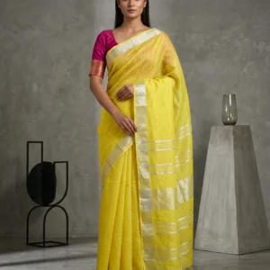 Yellow Blended Linen Saree