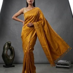 Yellow Kanjeevaram Art Silk Saree with Full Body Copper Zari Motifs