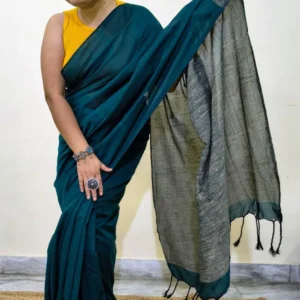Emerald Green Soft Cotton Saree with Ghicha Aanchal
