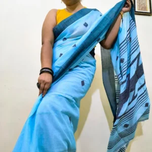 Sky Blue Soft Cotton Saree with Thread Woven Motifs